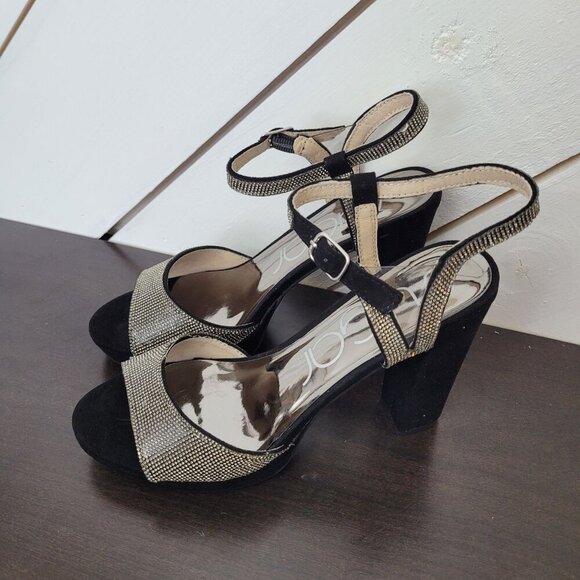 NEW Sugar Priscila2  Rhinestones Womens Block Heel Sandals 8M - Picture 2 of 9